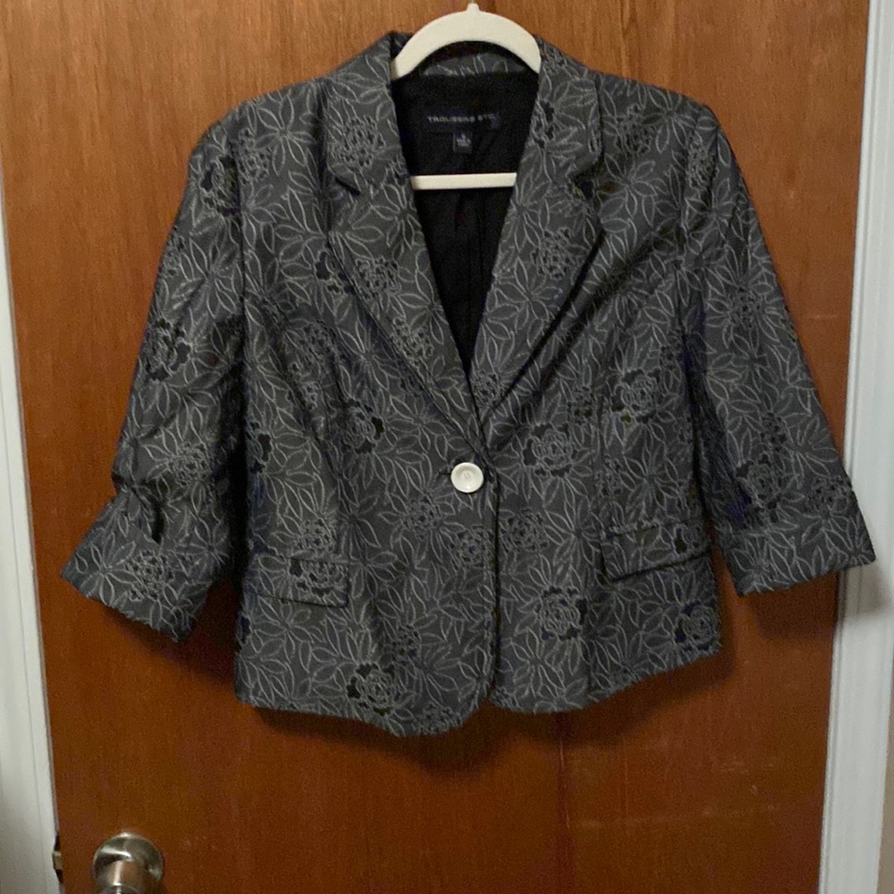 Cotton Jacquard Twill floral gray blazer lined size 8 summer